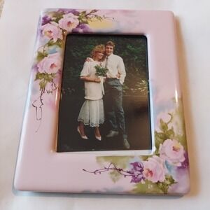 Terragrafics Vintage Ceramic Pink Rose Floral Picture Frame 5x4 Photo Taiwan